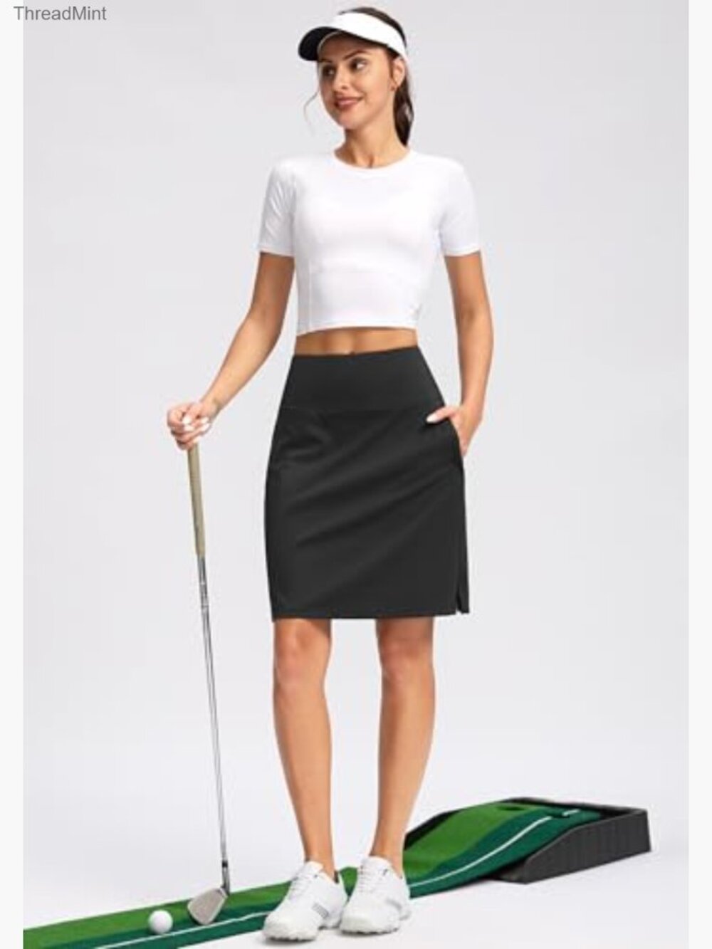 Women's Athletic Golf Skort 20" Knee Length with Pockets and Built-in Shorts - Picture 6 of 7